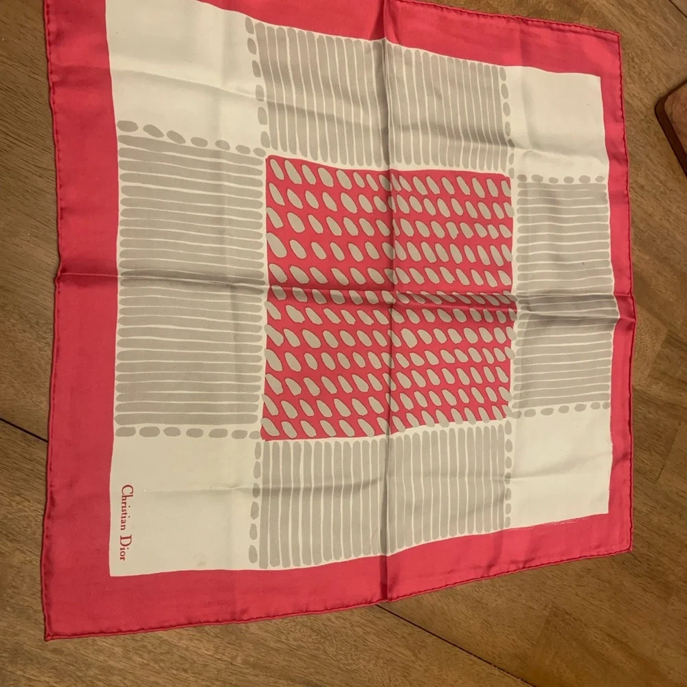 Christian Dior Pink and White Silk Scarf